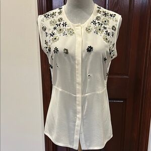 Weekend Max Mara Cream Embellished Blouse with Mandarin Collar